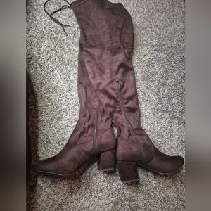 Brown Suede Knee-High Boots